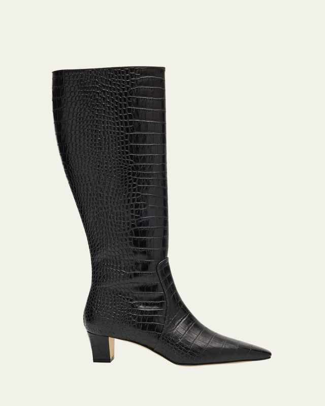 Penelope Croc-Effect Calf Leather Knee High Boots